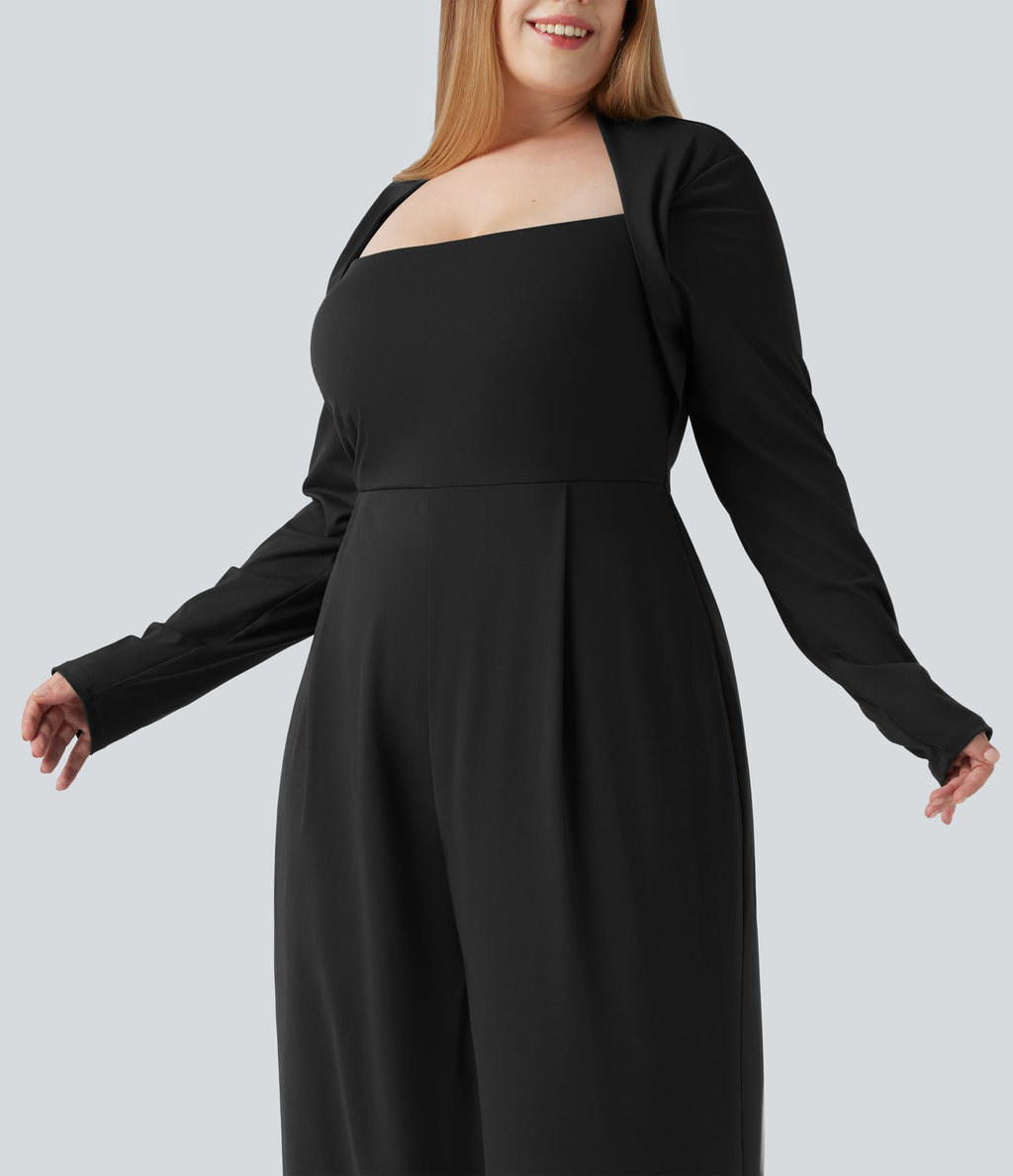 Combinaison grande taille à manches longues et jambes larges avec brassière intégrée