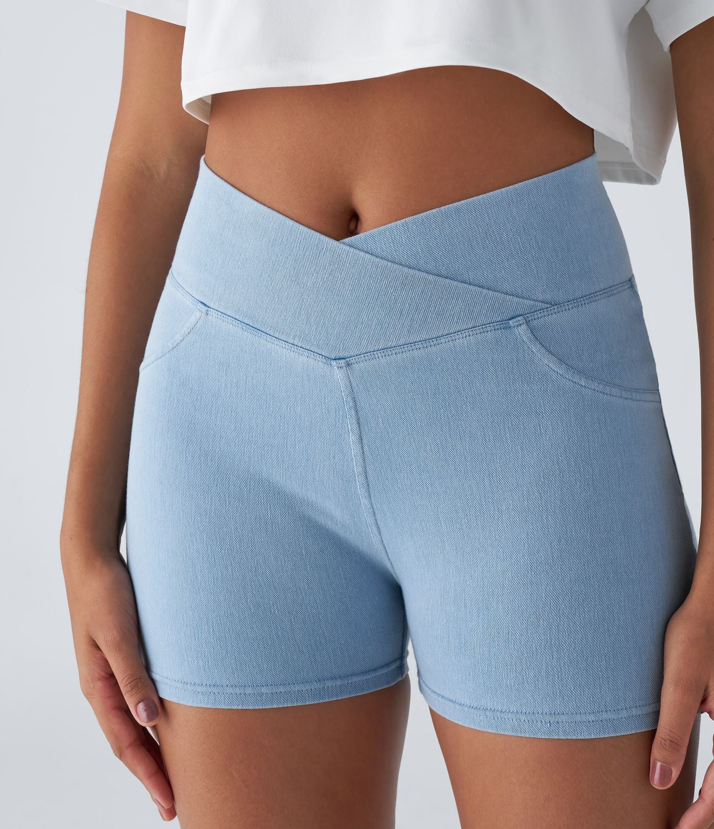 Halara Flex™  Shorts 7,5cm Denim Casual Taille Haute Poches Latérales Croisées en Maille Extensible