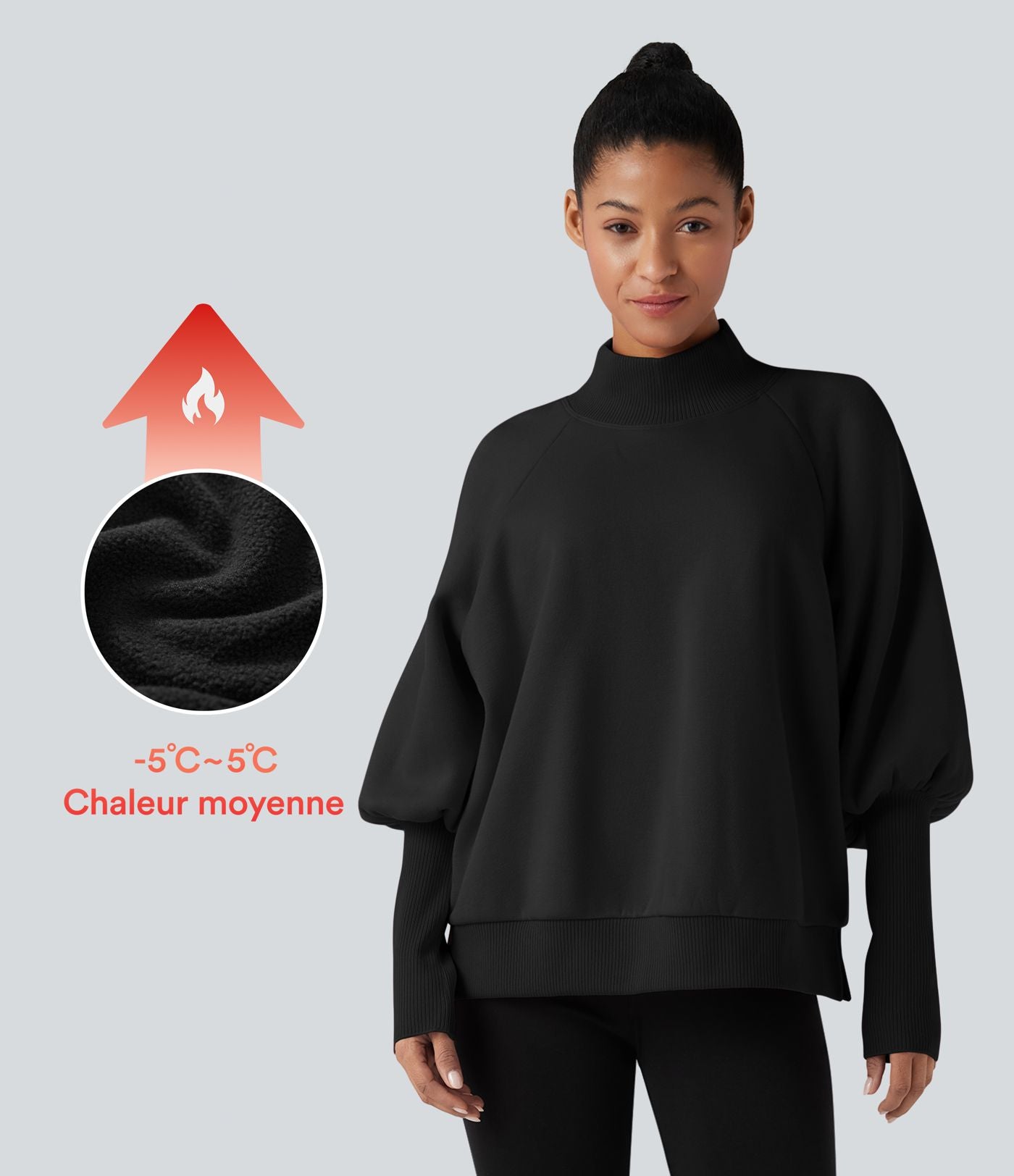 Sweat molleton col montant manches longues bishop