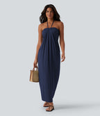 Robe longue dos nu col licou avec nœud et poches