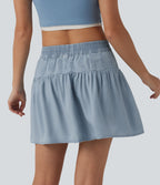 Jupe mini casual trapèze en denim lyocell drapé taille mi-haute