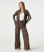 Pantalon léopard décontracté ample color block, taille haute, en tissu gaufré, à poches
