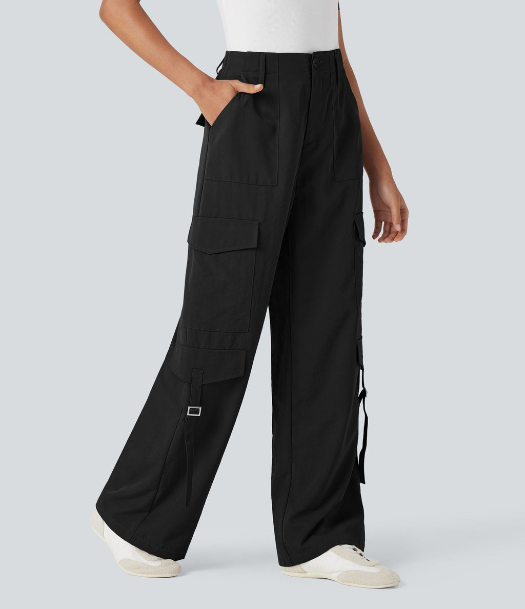Pantalon cargo de voyage taille haute avec poches multiples