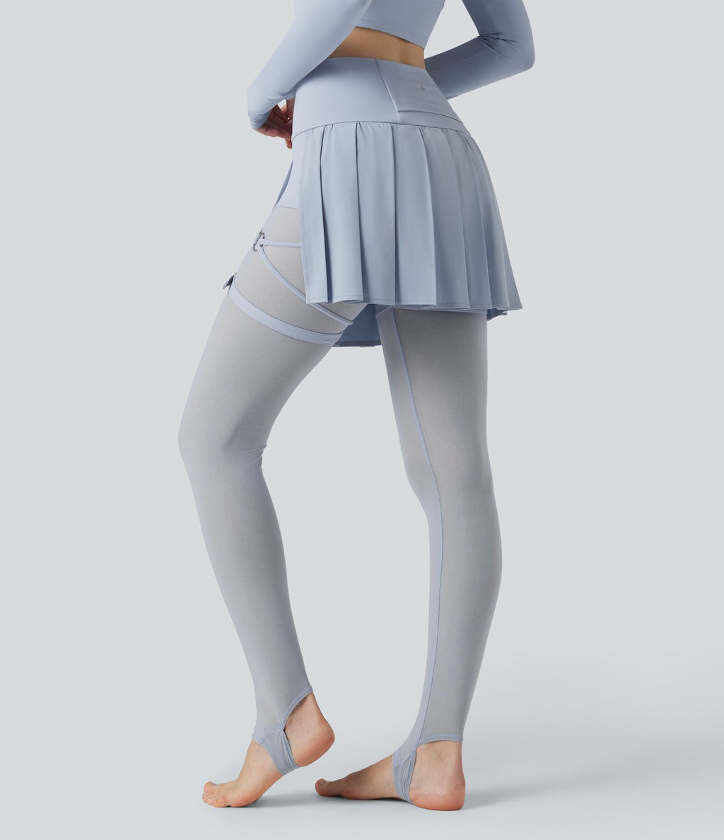 Legging à jupe étrier danse Breezeful™ 2-en-1 taille haute plissé résille contrastante séchage rapide avec poches