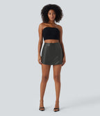 Mini-jupe moulante 2-en-1 SoftlyZero™ taille haute en simili, ourlet courbé, effet sparkle métallisé, avec poches