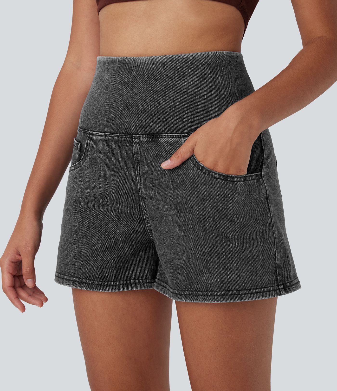 Short 7,5 cm décontracté gainant taille haute effet denim avec poches Halara Flex™