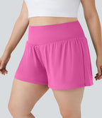 Short Yoga 10cm Plus Longue Taille Ultra Haute 2 en 1 Poche Arrière Poche Cachée Latérale Grande Taille