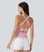 Débardeur de course crop top dos nu col carré bretelles croisées Softlyzero™ Airy Cool Touch - longueur rallongée - UPF50+