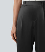 Pantalon satin taille haute esprit bureau avec poches