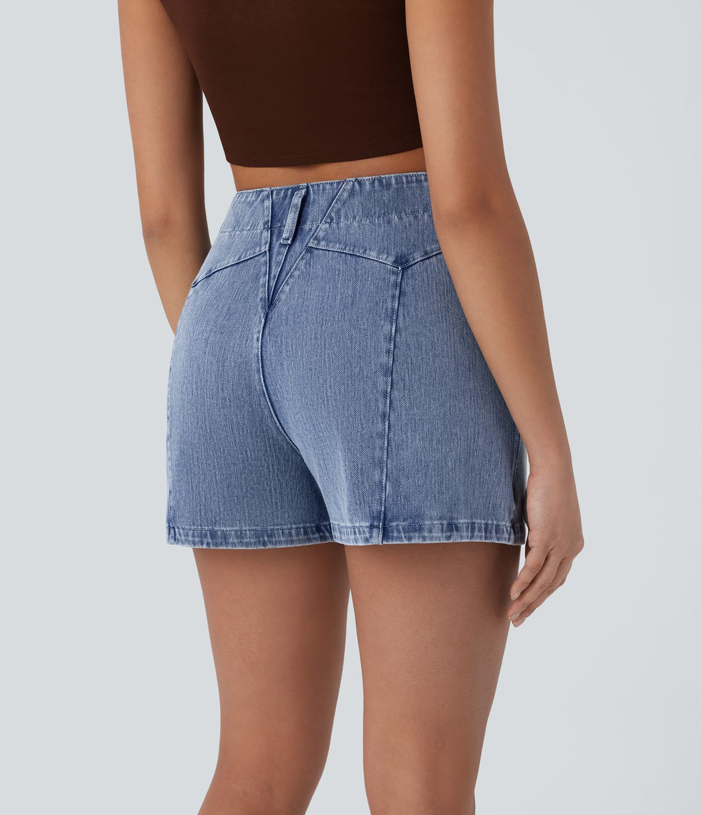 Short en denim extensible Halara Flex™ à taille moyenne avec bouton, fermeture éclair et poches latérales 7,5 cm