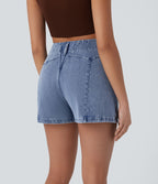 Short en denim extensible Halara Flex™ à taille moyenne avec bouton, fermeture éclair et poches latérales 7,5 cm