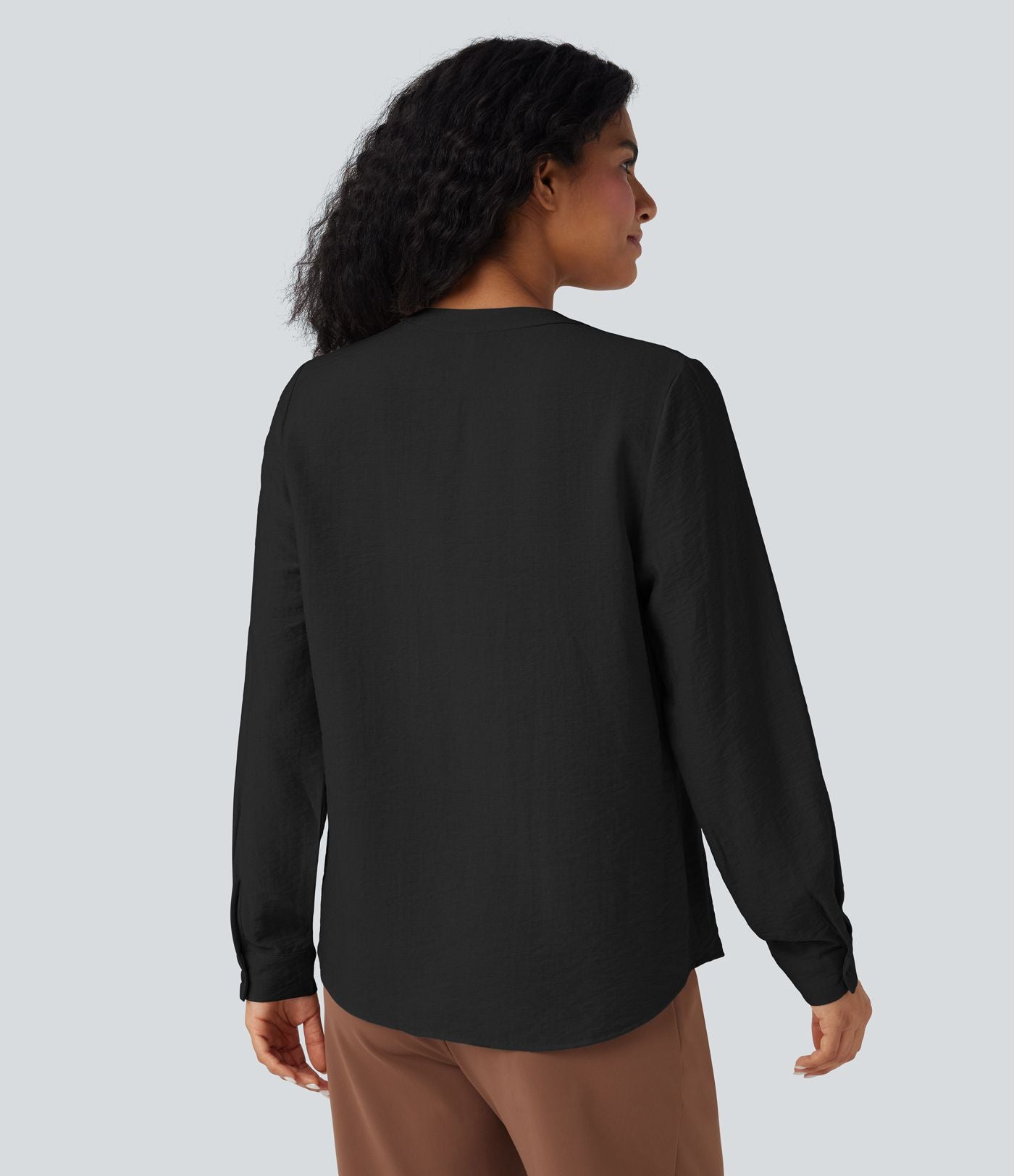 Blouse de travail manches longues col V à plis coupe décontractée