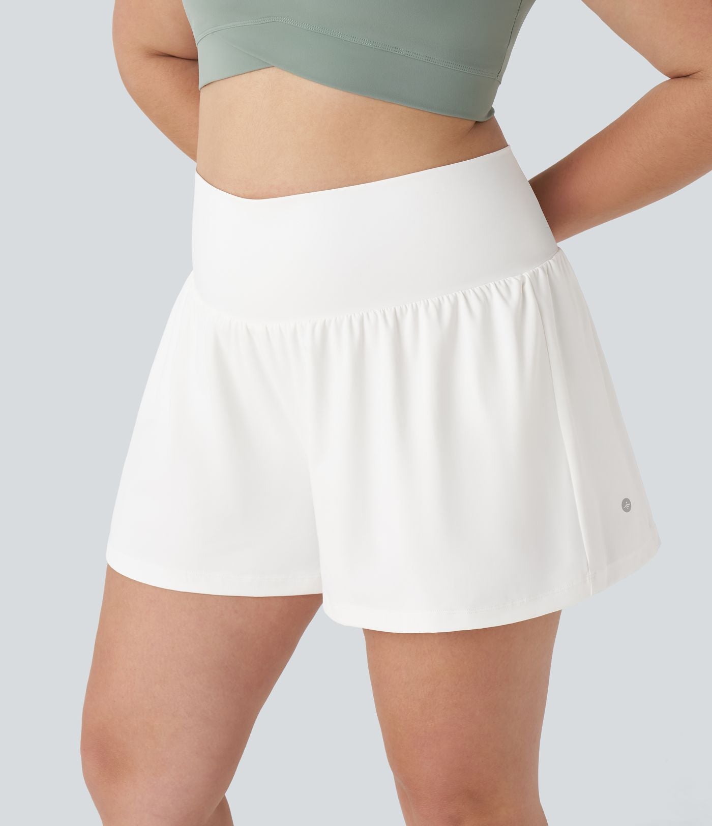 Short Yoga 10cm Plus Longue Taille Ultra Haute 2 en 1 Poche Arrière Poche Cachée Latérale Grande Taille