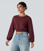 Sweat-shirt décontracté SpacerTek™ court, manches longues, col rond avec nœud dans le dos