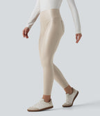 Pantalon 7/8 moulant décontracté polaire gainant taille haute extensible effet cuir avec poches