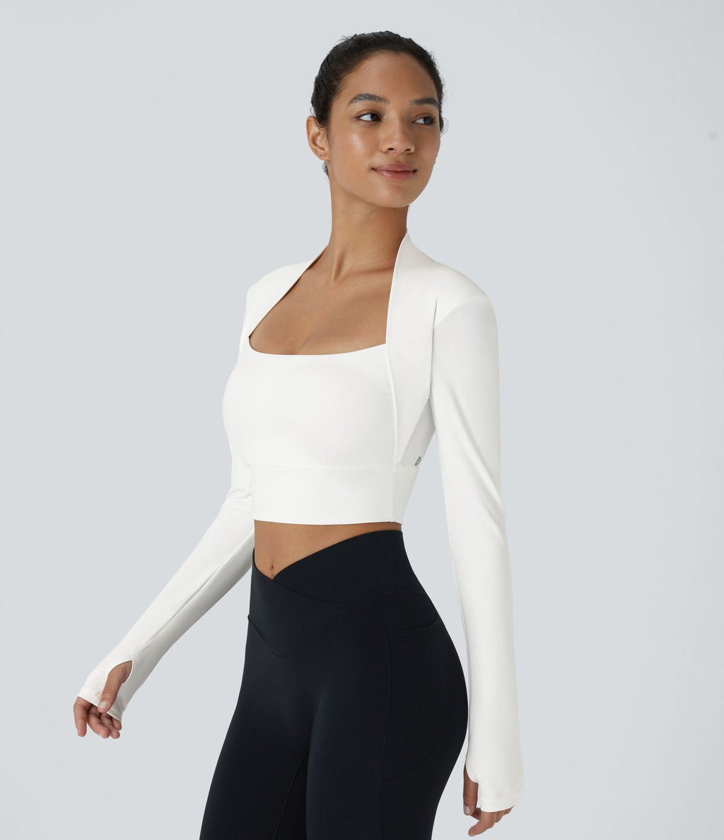 Softlyzero™ Plush Top de Sport Yoga Pull Manches Longues Trou pour Pouce 2 en 1 Court