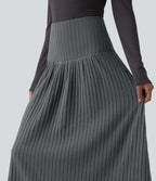 Jupe tailleur midi trapèze taille haute en maille côtelée