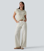 T-shirt casual col rond manches courtes rayé en maille