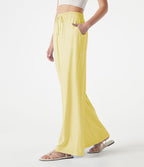 Pantalon large 2-en-1 casual en mélange de lin taille haute avec cordon et poches