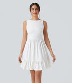 Robe mini col bateau dos échancré avec nœud