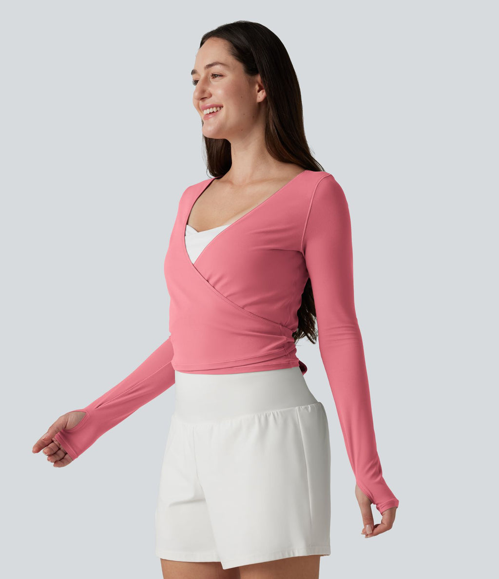 Haut casual SoftlyZero™ cache-cœur à manches longues avec passe-pouces, protection solaire UPF 50+