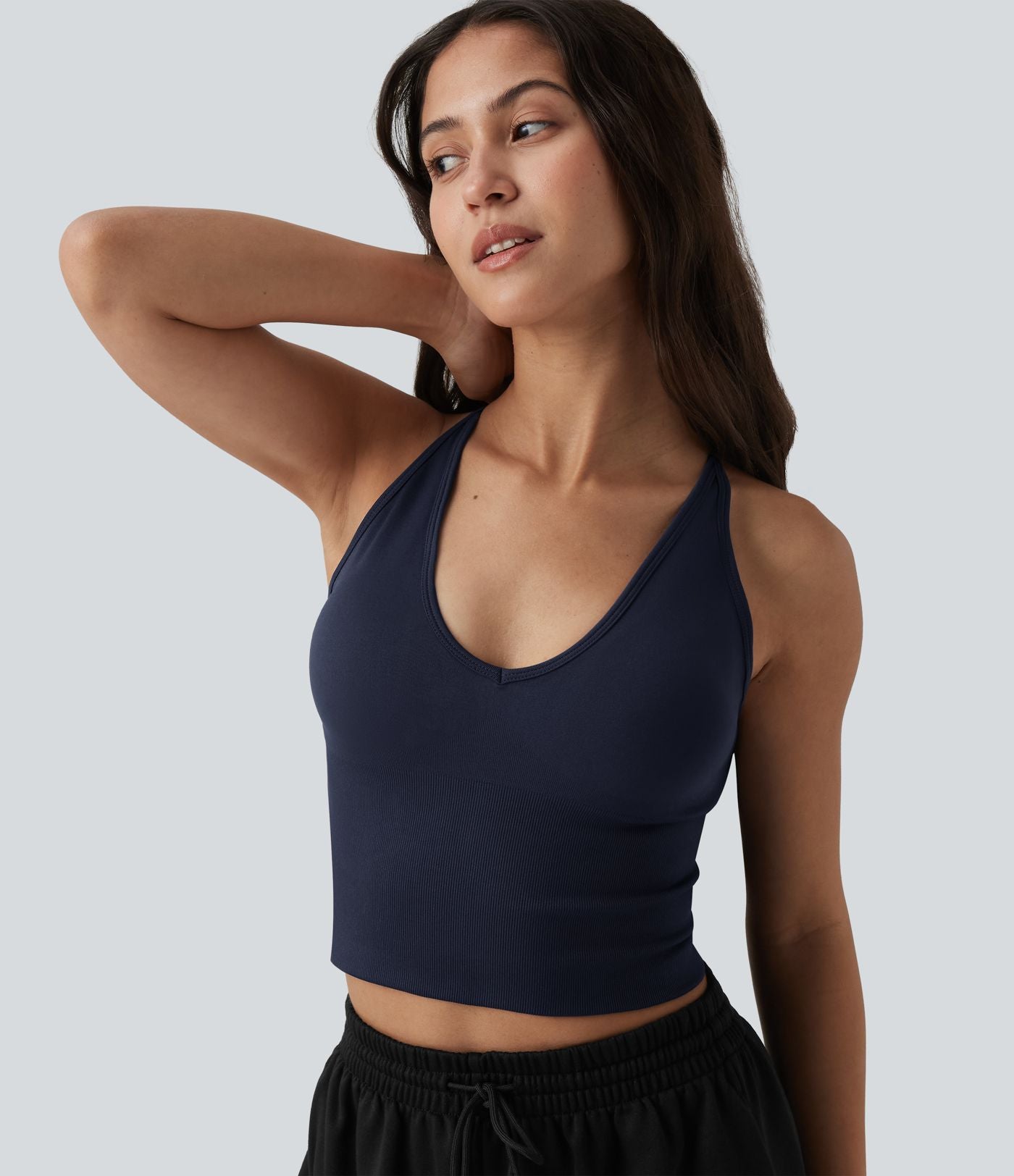 OneForm Seamless Flow Débardeur de yoga crop dos nu croisé décolleté en V profond avec soutien-gorge intégré