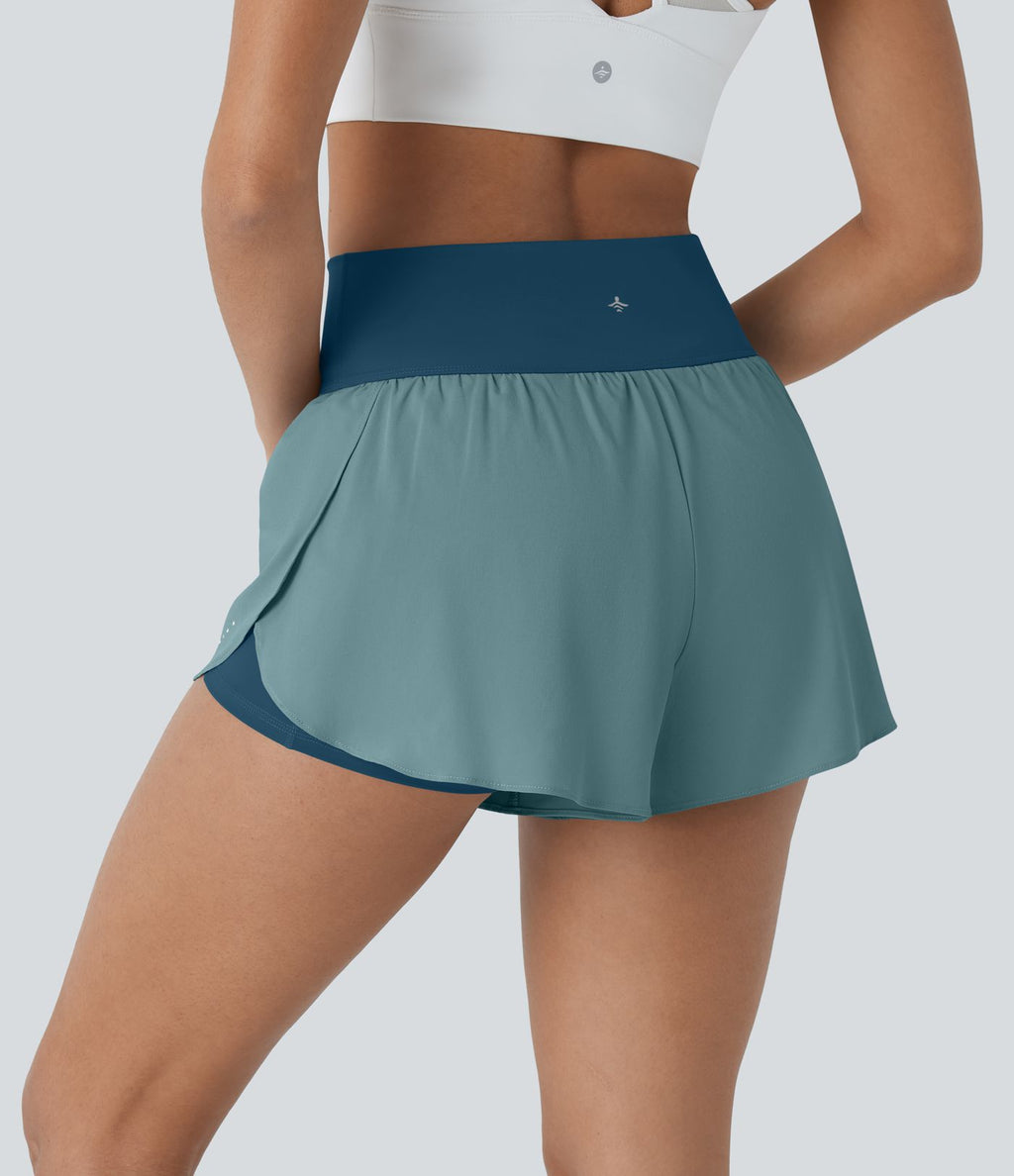 Softlyzero™ QuickDry Short de course à pied 2-en-1 taille haute à ourlet croisé avec pois réfléchissants et poches latérales
