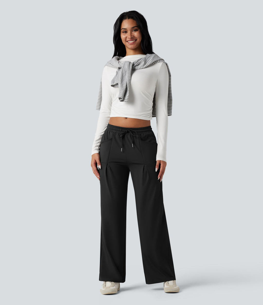 Pantalon tailleur large taille moyenne avec cordon de serrage Halara Flex™ DayStretch avec poches
