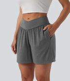 Short décontracté croisé taille haute 12,5 cm avec poches