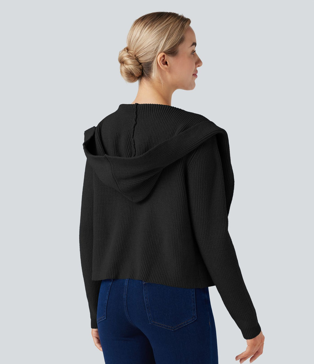 Cardigan ouvert à capuche manches longues