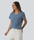 Halara Flex™ T-shirt en denim col V manches courtes