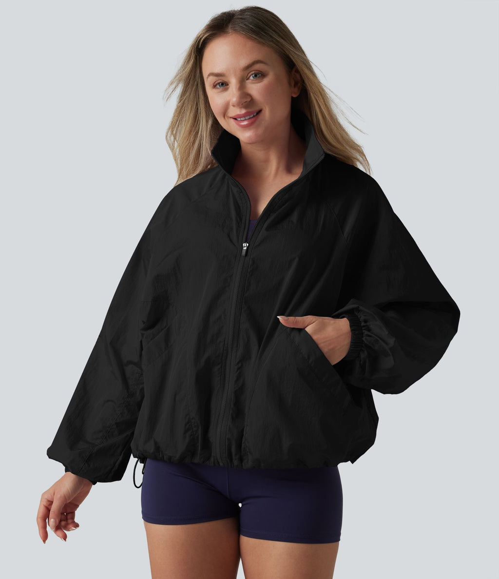 Veste de sport déperlante col montant manches longues zippée avec poches