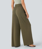 Pantalon large très taille haute gainant avec poches