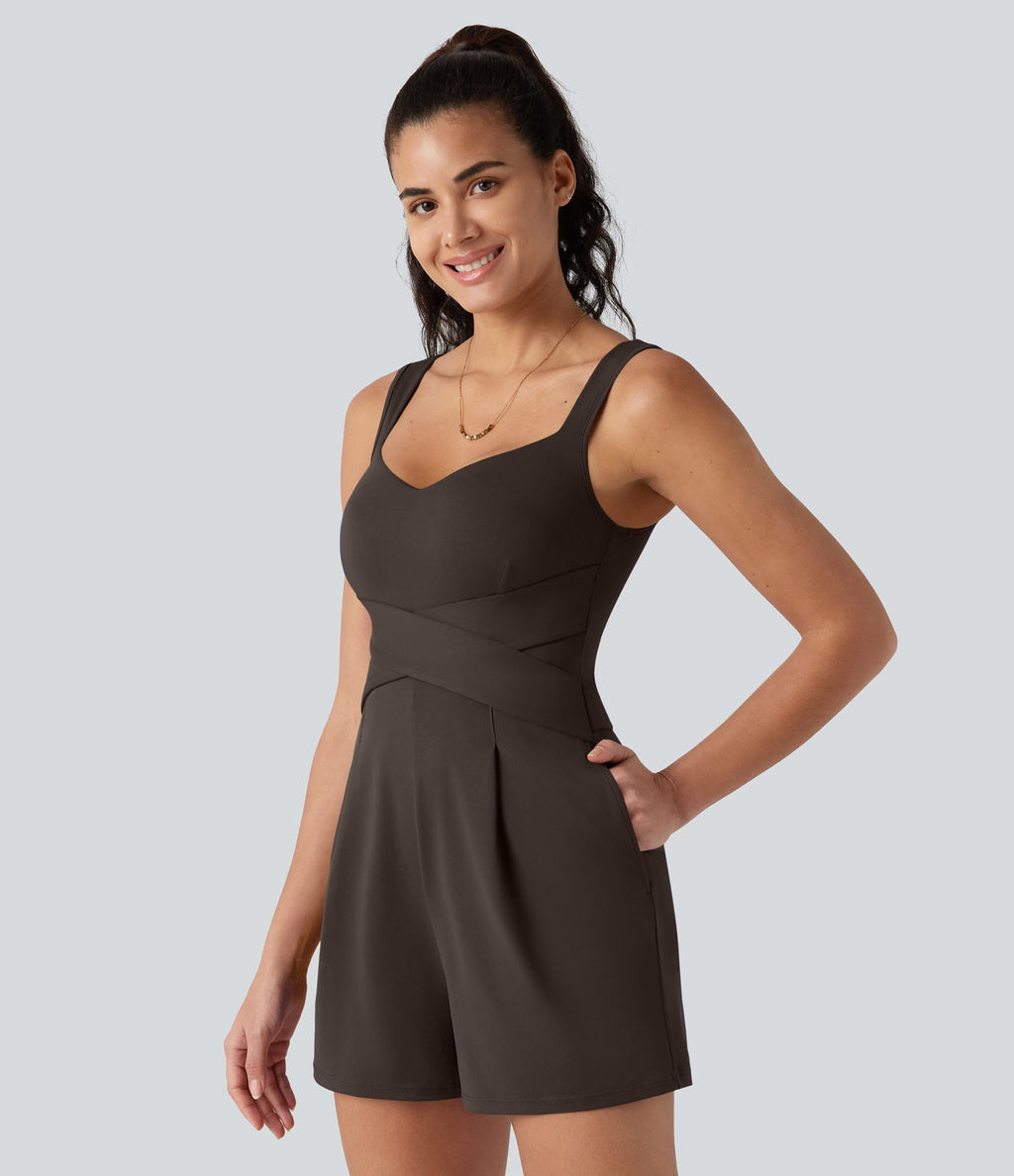 Combinaison décontractée à col en V avec soutien-gorge intégré et poches - Édition Easy Peasy