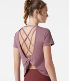 Haut de yoga col rond manches courtes avec brassière intégrée effet frais InstantCool séchage rapide, protection solaire UPF50+