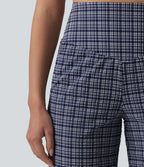 Pantalon large taille haute ventre plat à carreaux en tissu froissé séchage rapide avec poches
