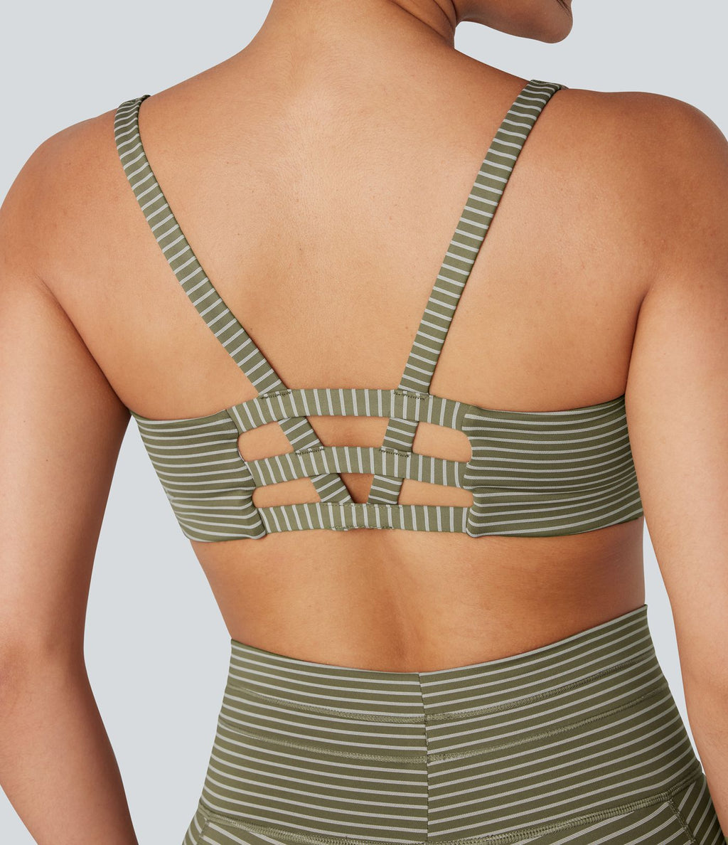 Brassière de sport yoga soutien léger col U à découpes rayé bonnets A-C
