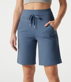 Short de sport SoftlyZero™ en peluche, taille haute, à cordon de serrage et poches