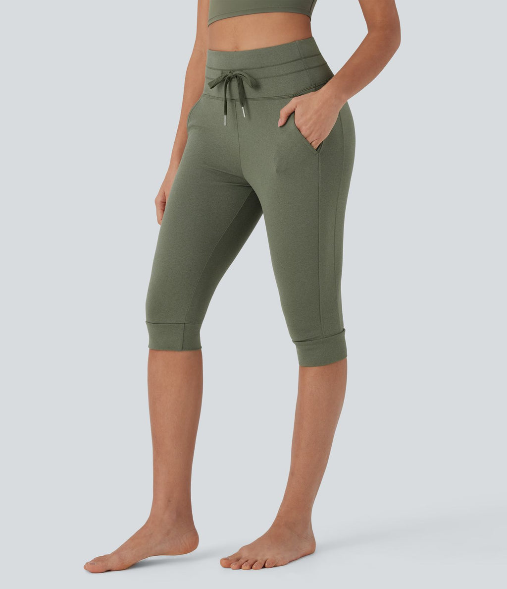 Jogging de yoga corsaire à taille haute, cordon de serrage, séchage rapide et poches latérales