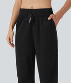 Jogging décontracté maille gaufrée taille haute avec cordon et poches