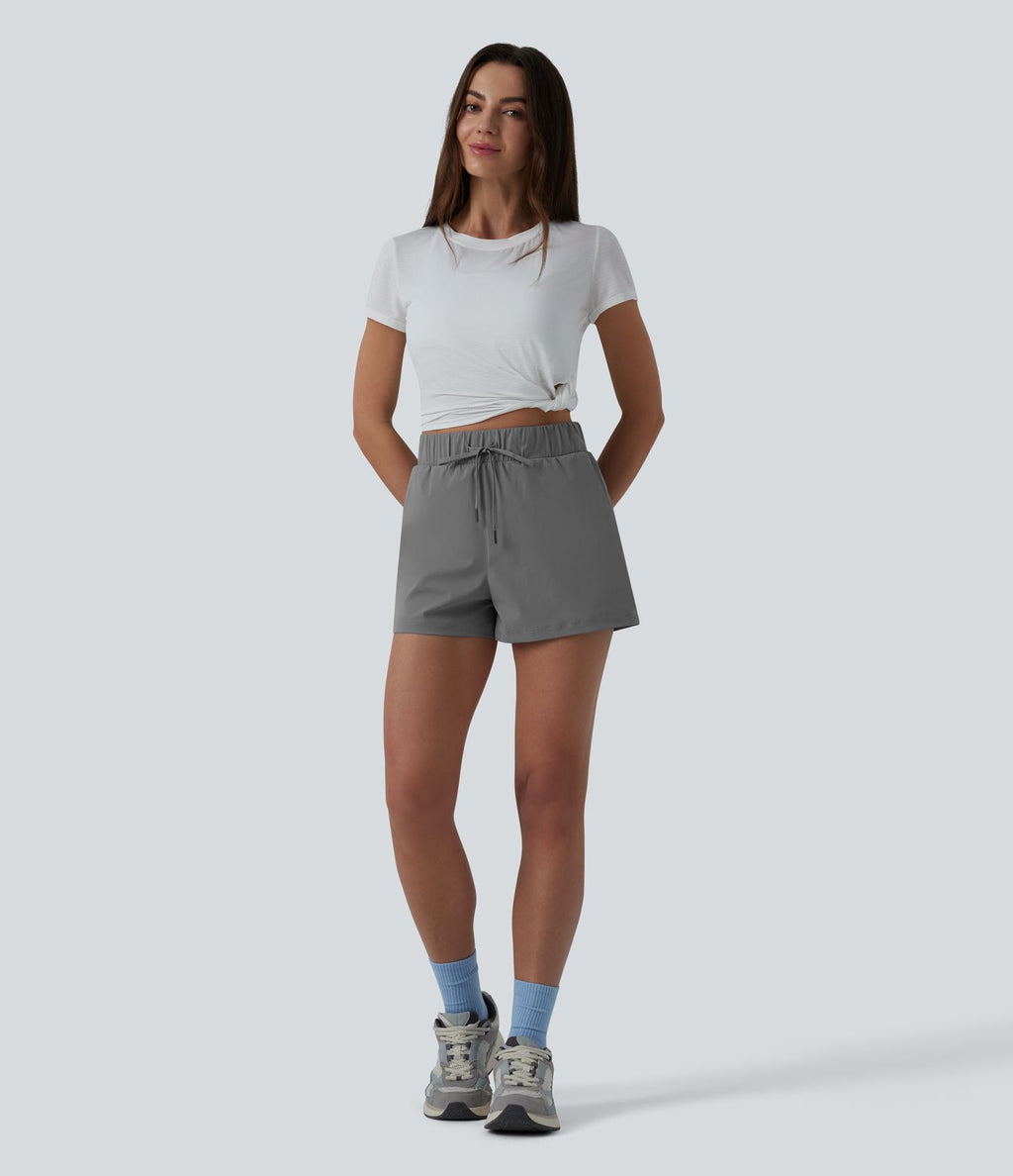 Short de running taille haute effet frais InstantCool et séchage rapide avec poches,cordon réglable, 6,5 cm, protection solaire UPF40+