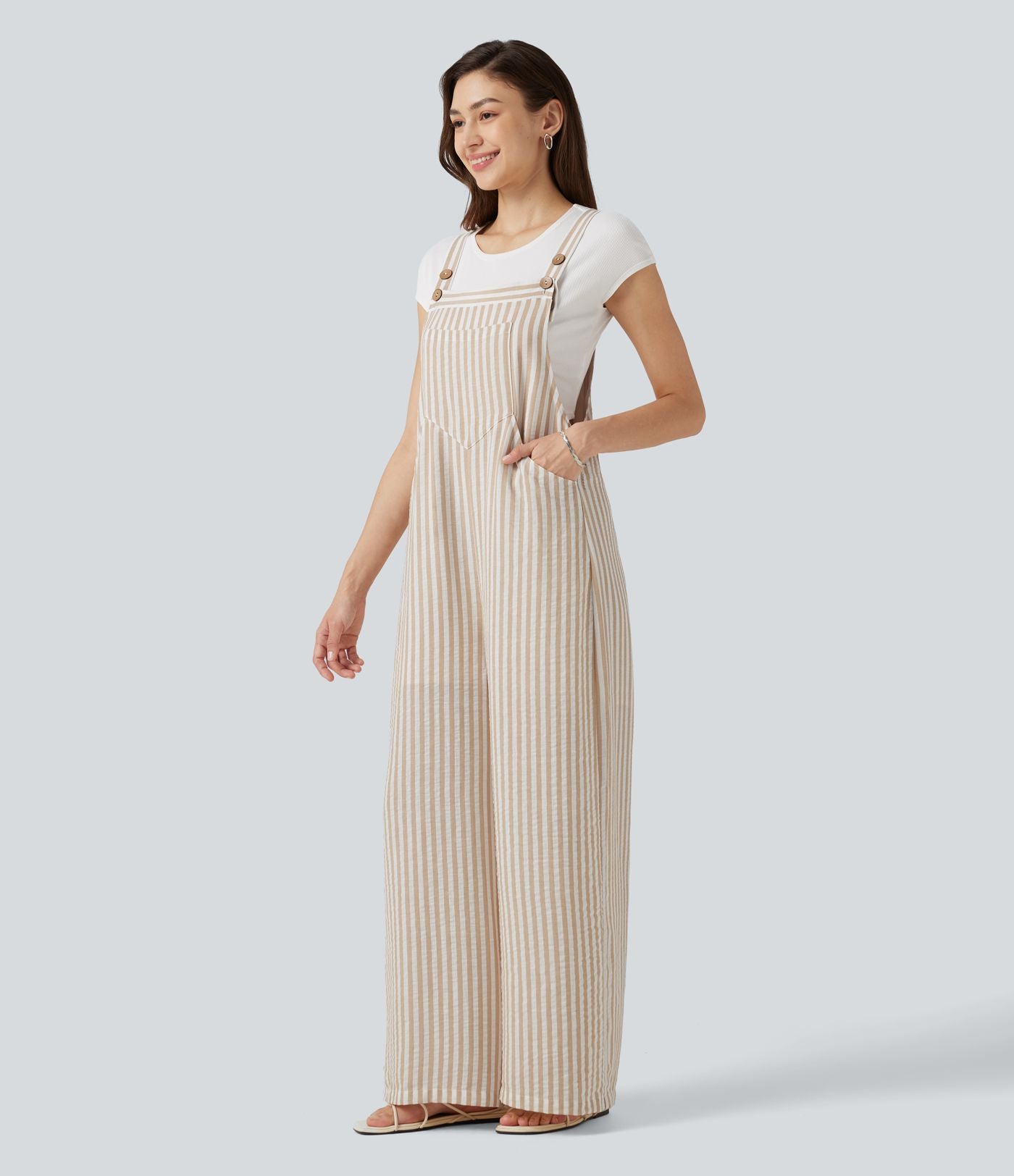 Salopette casual rayée effet lin avec poches