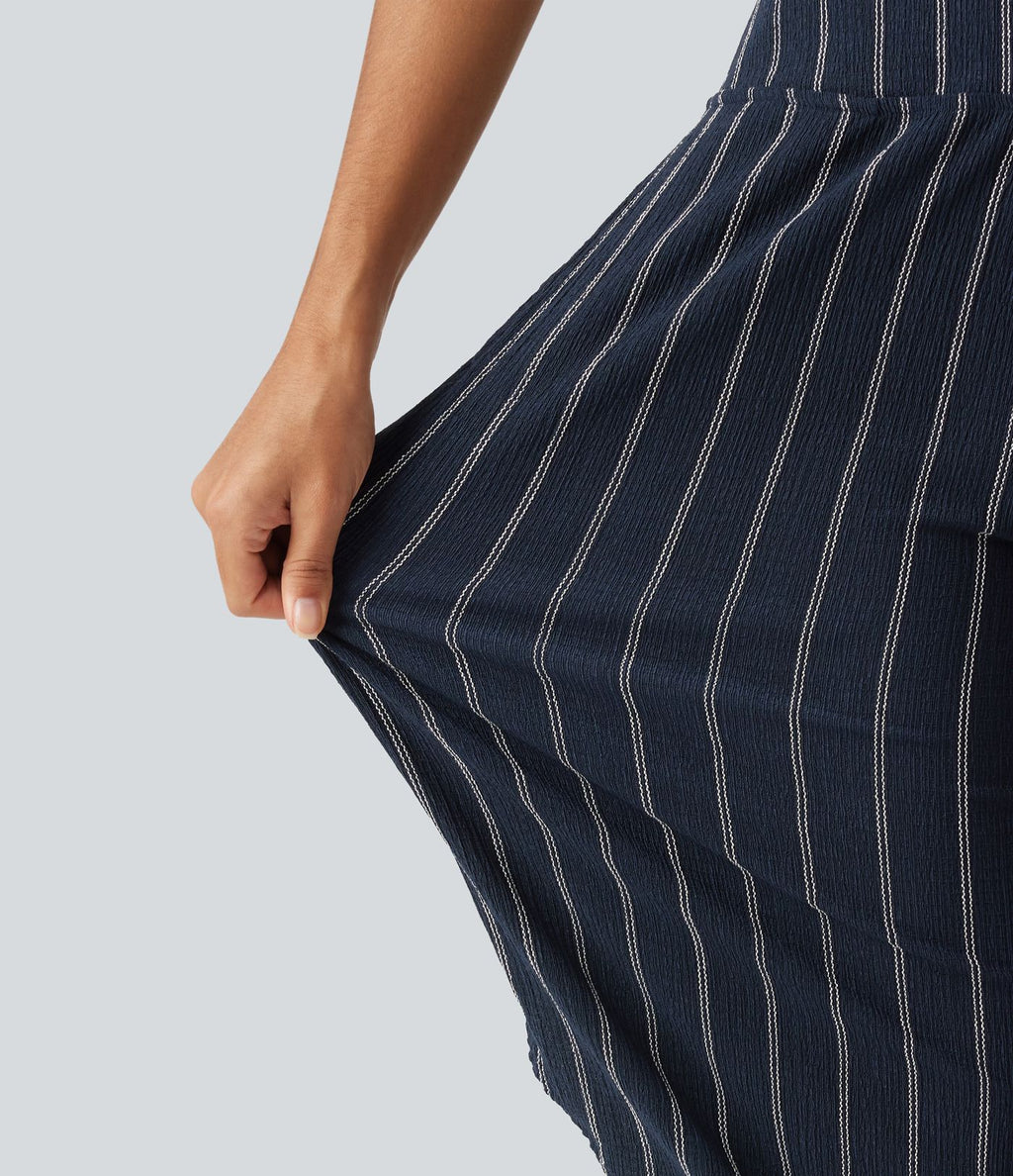 Pantacourt rayé taille haute avec ourlet arrondi et poches