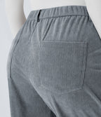 Pantalon décontracté en velours côtelé avec taille mi-haute, boutons et fermeture éclair