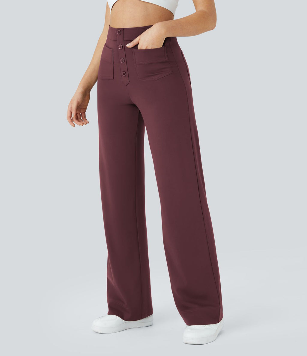 Pantalon taille haute coupe droite DayStretch avec poches