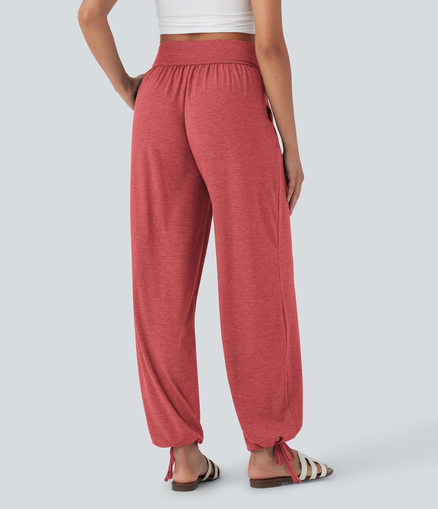 Pantalon de jogging décontracté à taille haute croisée avec poches latérales et cordon de serrage
