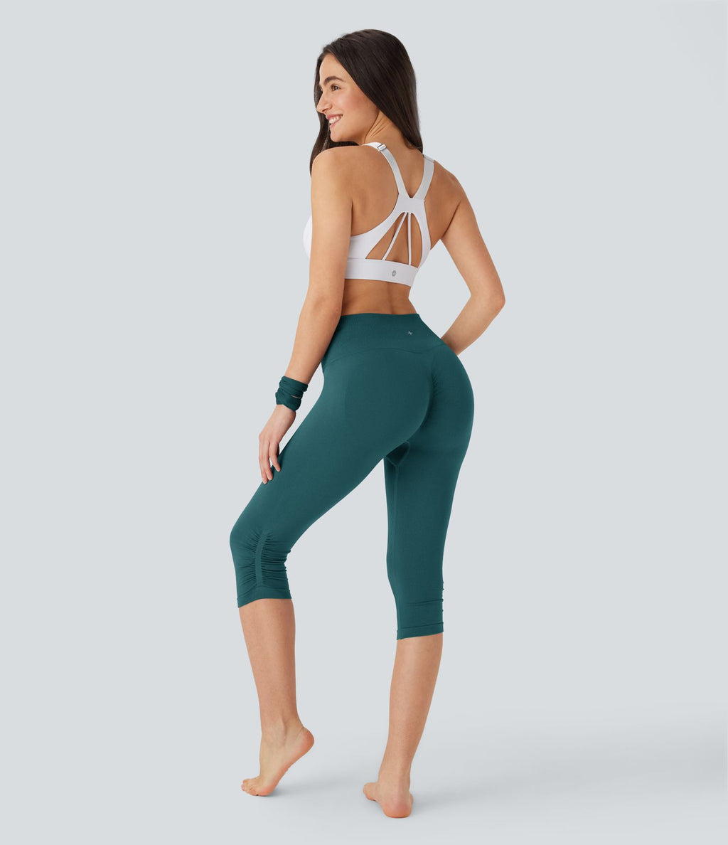 Legging yoga pedal pusher taille haute froncé sans couture OneForm Seamless Flow