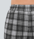 Pantalon Large Casual Taille Haute Carreaux Grande Taille