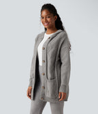 Cardigan à capuche avec boutons et poches
