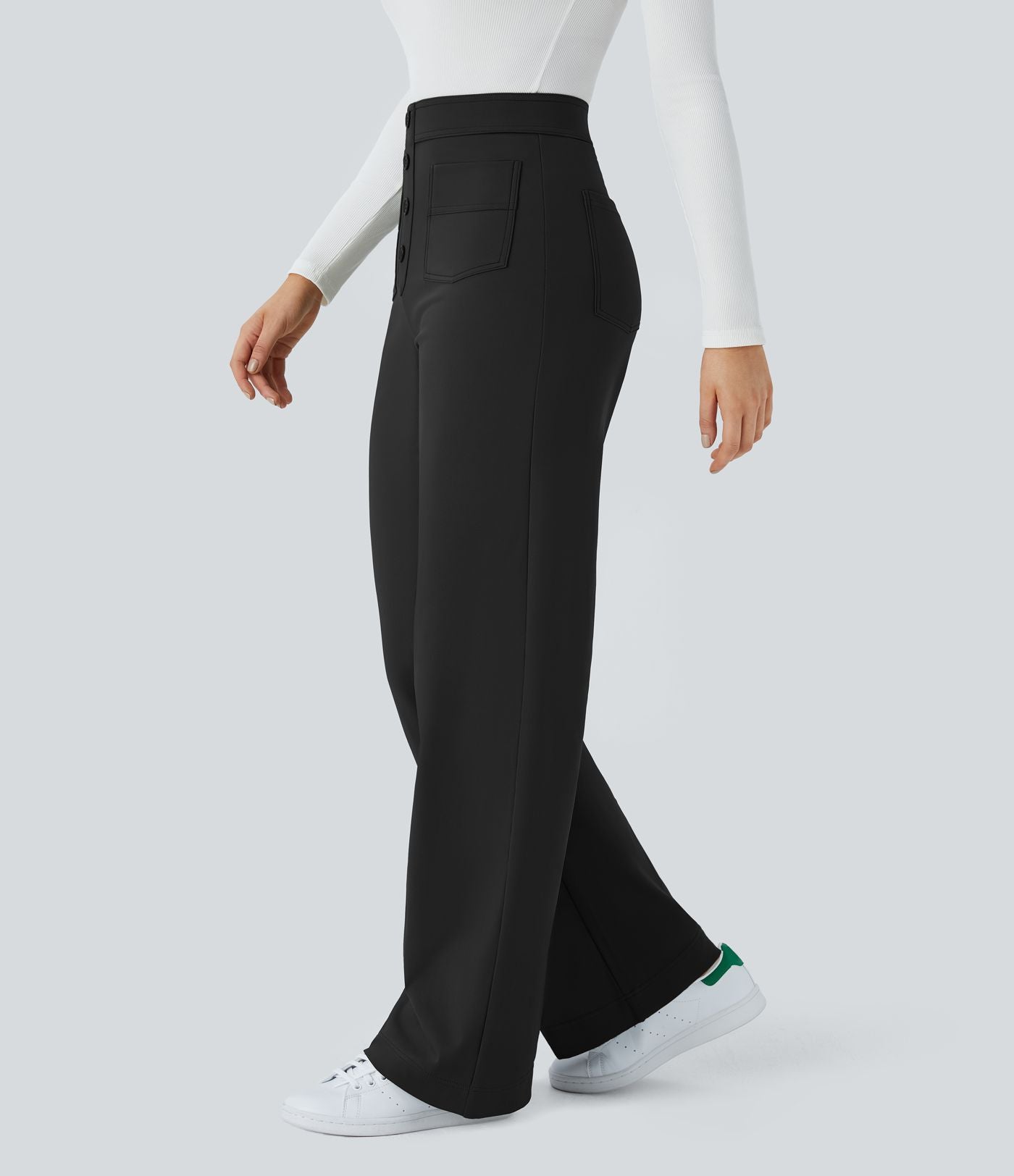Pantalon  taille haute décontracté thermique Softlyzero™, jambes droites, boutons et poches multiples